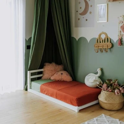 Image of Sweet Home FROM WOOD Wooden Floor bed, bed with headboard, Toddler Montessori furniture (White, 190x90cm)