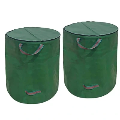 Image of Garden Waste Bag with Lid 272L Foldable Self Standing 4 Handles, Zip Waterproof for Leaves Lawn Plant