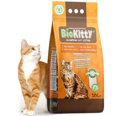 Image of BioKitty Clumping Cat Litter, Dust Free Formula, Highly Absorbent Natural Mineral Bentonite, Aloe Vera Scented Long Lasting Odour Control 10 l (Pack of 1)