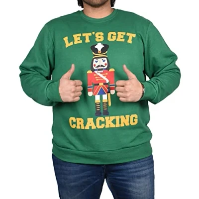 Image of True Face Christmas Jumper Pullover Sweatshirts Novelty Xmas Print Long Sleeve Crew Neck Body Warmer Top Green Guard M