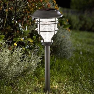 Image of Garden Mile LED Solar Power Pathway Lights for Outdoor Waterproof Lighting Stake Ideal Patio, Path, Lawn, Decor Automatically Illuminates at Dusk Crackle Glass (1pc)