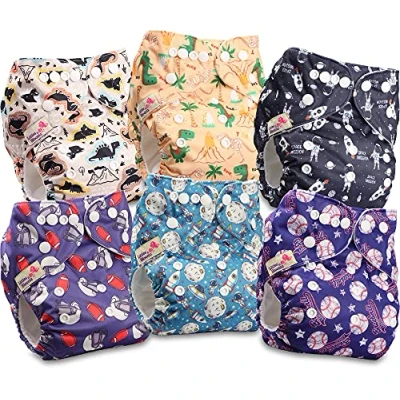 Image of Littles and Bloomz Baby Reusable Pocket Nappy Cloth Diaper, Standard Popper, 6 Nappies, FLP2 0604