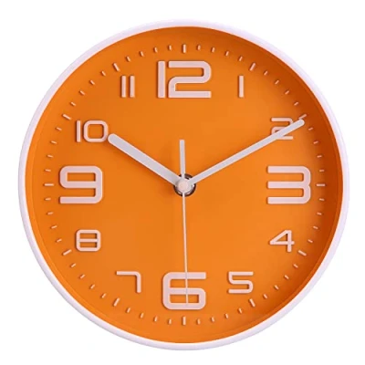 Image of Topkey 8 Inch Silent Wall Clock Easy Readable Big Numbers Non Ticking Round Stylish Modern Decorative for Kitchen Home Dining Room and Office Orange