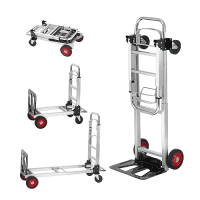 Image of VEVOR Aluminum Hand Truck, 2 in 1, 400 lbs Load Capacity, Heavy Duty Industrial Convertible Folding Truck and Dolly, Utility Cart Converts from to Platform with Rubber Wheels