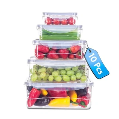 Image of 5 Piece BPA Free Plastic Food Storage Containers with Steam Vent Lid Microwave &amp; Dishwasher Safe, Freezer Stackable, Leak Proof Snap Lock Lids For Soups, Fruit Meal Prep (10 Pieces Total)