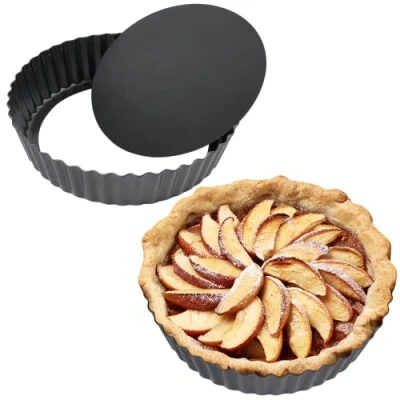 Image of 2PCS Pie Dish with Nonstick Coating, 9’’ Cake Tin Removable Bottom, Fluted Round Tart Quiche Pans, Carbon Steel Baking Pan As Shown