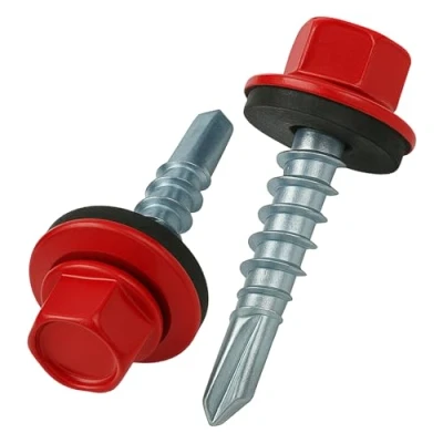 Image of 4.8 mm x 35 Roofing Screws, Hex Head Self Drilling Color (RAL 3003 Ruby Red) Roof Screws with EPDM Sealed Washer, Rust Proof Zinc Plated Hardened Coarse Threads Screw for Outdoor Use (50 pcs)