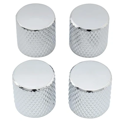 Image of Musiclily Metric Metal Guitar Flat Top Dome Knobs Volume Tone Control for Electric Bass, Chrome(4 Pcs)