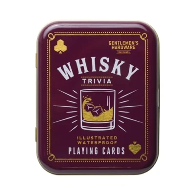 Image of Gentlemen&#039;s Hardware Waterproof Playing Cards in Travel Tin Standard Poker Size Deck of Cards, 52 Whiskey Trivia