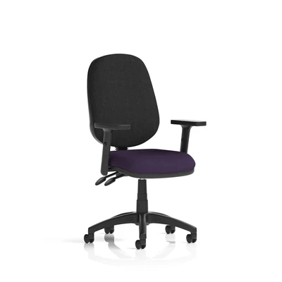 Image of Eclipse Plus II Lever Task Operator Chair Black Back Bespoke Seat with Height Adjustable Arms In Tansy Purple