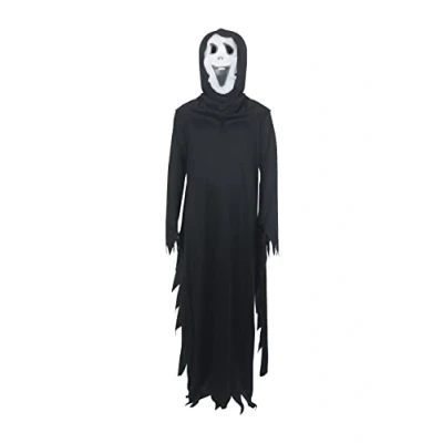 Image of HENBRANDT Children’s Demon Ghost with Screaming Face Mask Fancy Dress Costume Kids Ghostly Black Robe Size Medium Ages 7 9 Halloween Outfit for Boys and Girls