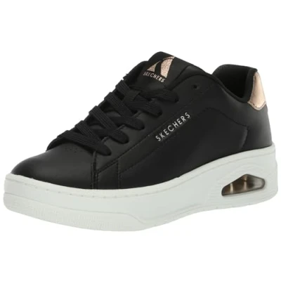 Image of Skechers Sport UNO Court Trainers, Women&#039;s, Size: 3.5, Black/rose gold Leather