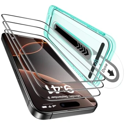 Image of ESR 3 Pack for iPhone 16 Pro Screen Protector Tempered Glass, [9H Hardness] [Military Grade Shatterproof] Full Coverage Film with Flawless Fit Tray, HD Clear, Scratch Resistant