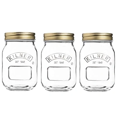Image of Kilner Preserve Jar Set of 3 x 0.5L (500ml) Round Glass Screw Top Lid Preservation Storage for Jams, Chutneys, and Small Pickled Fruits