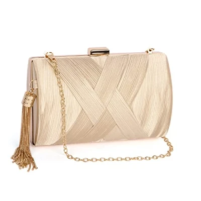 Image of Evening Bag Satin Clutch for Women, Tassel Pendant Elegant Wedding Bridal Prom Party Handbag Crossbody with Detachable Chain