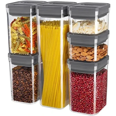 Image of MR.SIGA 6 Piece Airtight Food Storage Container Set, BPA Free Kitchen Pantry Organization Canisters, One handed Containers for Cereal, Spaghetti, Pasta, Gray