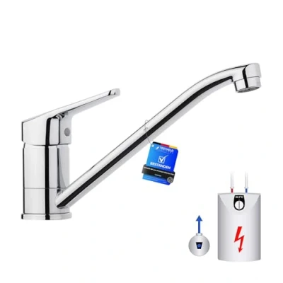 Image of IBERGRIF M14450 98 Low Pressure Kitchen Sink Mixer Tap, Caravan Single Handle 360 Swivel, Brass Chrome