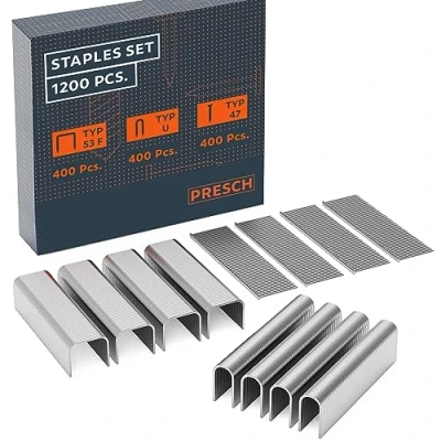 Image of Presch staples for Staple gun 1200 pcs incl. type 53F, U and nails flat wire hand tacker