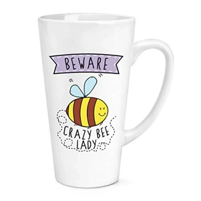 Image of Beware Crazy Bee Lady 17oz Large Latte Mug Cup