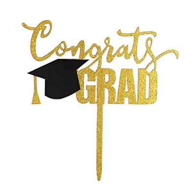 Image of Topfunyy Congrats Grad Cake Topper Gold Acrylic for Graduation/Grad Party Decorations