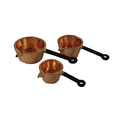 Image of Melody Jane Dolls House Copper Saucepan Pan Set for Hanging Kitchen Accessory