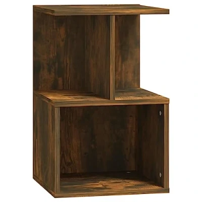 Image of vidaXL Smoked Oak Engineered Wood Bedside Cabinet Sleek Nightstand End Table for Bedroom/Living Room/Hallway with Open Storage Compartment
