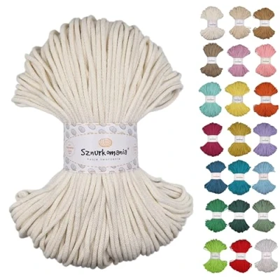 Image of Braided Cotton Cord 3 mm 100 m, 46 Colours, Crochet Cord, Macrame Yarn, Premium Rope, Sznurkomania (Ecru)