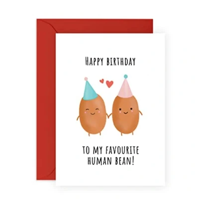 Image of Central 23 Girlfriend Birthday Cards Human Bean Pun Humour Funny Boyfriend Card Best Friend Sister Comes With Fun Stickers