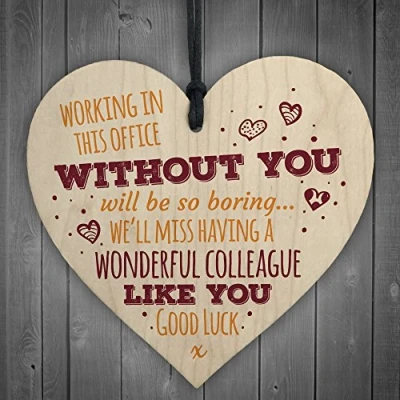 Image of RED OCEAN Wonderful Colleague Wooden Hanging Heart Plaque Friendship FRIEND Sign Thank You Goodbye Gift