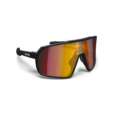 Image of BERTONI Sport Cycling MTB Running Sunglasses for Men Women in TR90 100% UV Block mod. GEMINI (Matt Black/Shiny Black Gold Red Mirror Lens)