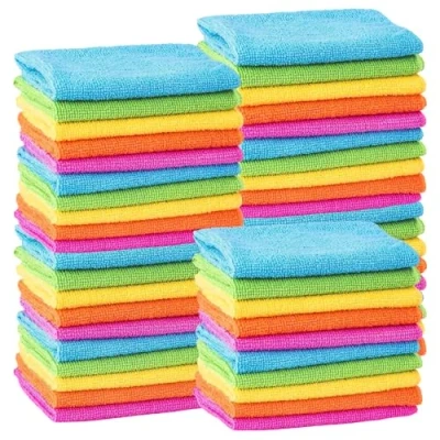 Image of MTS Pack of 50 Microfibre Cleaning Cloths Dusters Car Bathroom Polish Towels, Size 30 x cm, Multi coloured, Reusable, Lint Free, Washable