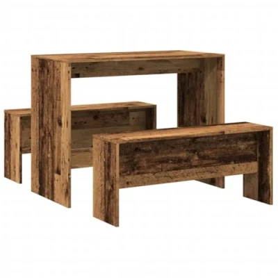 Image of vidaXL Dining Table&amp;Bench Set 3 Piece Dinner Table Old Wood Engineered