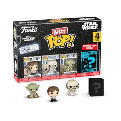 Image of Funko Bitty Pop! Star Wars Han 4pk and A Surprise Mystery Mini Figure 0.9 Inch (2.2 Cm) Collectable Stackable Display Shelf Included Gift Idea Party Bags Stocking Cake Topper