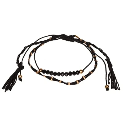 Image of Stands Out, Supplying Outstanding Gifts Aloha Girls Womens Black and Gold Braided Beaded Anklet Ankle Bracelet Adjustable Beach Bead Foot Jewellery