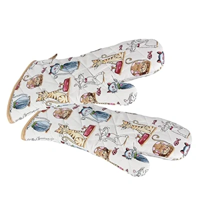 Image of SPOTTED DOG GIFT COMPANY Oven Gloves, Heat Resistant Mitt, Cat and Mouse Themed Mitts, Cute Cats Kitchen Cooking &amp; Baking Gifts for Lovers Women Men