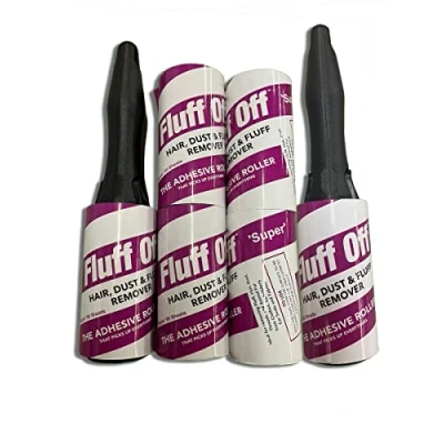Image of Fluff Off Lint Roller &amp; Refill Set 2 Handles 6 x 90 Sheet Refills. Removes Pet Hair, Dust from Clothes, Upholstery and Carpet 540 Total Sheets