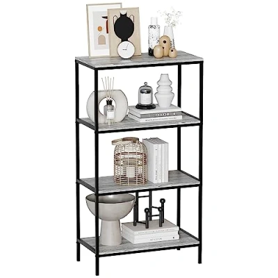 Image of Vida Designs Brooklyn Bookcase Wooden Shelving Shelf Storage Display Shelves Unit Industrial Rustic Furniture (Grey, 4 Tier)