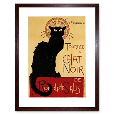 Image of Wee Blue Coo Black Cat Chat Noir Rodolphe Salis Paris France Picture Framed Wall Art Print