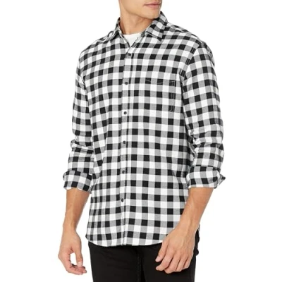 Image of Amazon Essentials Men&#039;s Long Sleeve Flannel Shirt (Available in Big &amp; Tall), Black Buffalo Plaid, XL