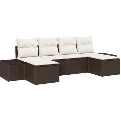 Image of vidaXL 6 Piece Garden Sofa Set with Cushions Brown Poly Rattan