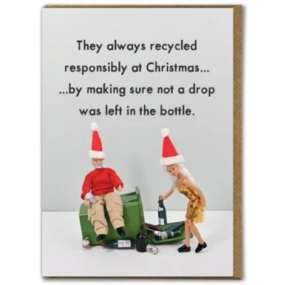 Image of Bold &amp; Bright Hilariously Funny Christmas Cards &#039;Recycle&#039; Cheeky Seasonal Xmas For Him Her Men Women Friends Family Partner Festive Humour Sold by Brainbox Candy