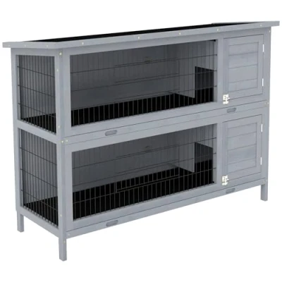 Image of PawHut Rabbit Hutch Outdoor Guinea Pig Bunny Cage with No Leak Trays, Divider, 136 x 50 93cm, Grey