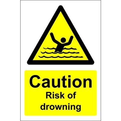 Image of Caution risk of drowning warning Safety sign 1.2mm Rigid plastic 300mm x 200mm