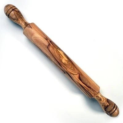 Image of Handmade Olive Wood Rolling Pin 100% Natural Wooden with Handles, Length 41cm by Ezo.Home