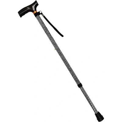 Image of HOMECRAFT Folding Coloured Walking Stick with Wooden Handle, Lightweight Adjustable Cane for Balance, Mobility Aid, Etched Black, 825 925 mm/33 37 Inches, (Eligible VAT relief in the UK)