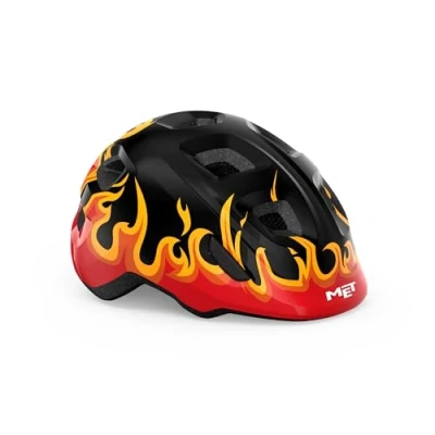 Image of MET Hooray Children&#039;s Cycling Helmet In Black / Flames Size Extra Small (46 52 cm)