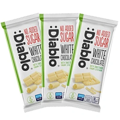 Image of Diablo White Chocolate with Stevia No Added Sugar Gluten Free Hamper Available Perfect for Gifting 75g (Pack Of 3)
