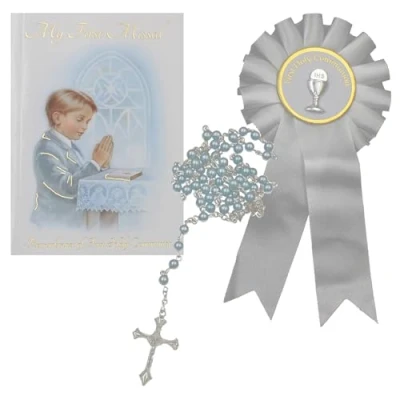 Image of Widdle Gifts First Holy Communion Gift Set Boy Missal Book, Rosary and Rosette C5202