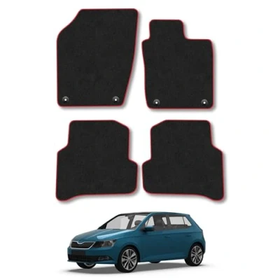 Image of Car Mats Compatible with Skoda Fabia (2015 ) Tailored Fit Red Carpet Floor Set Accessory Custom 4 Pieces Anti Slip Backing &amp; Binding Trim Edge