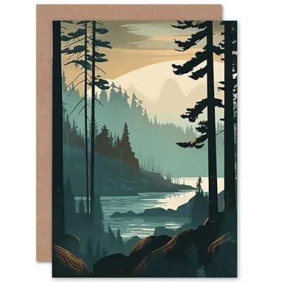 Image of Artery8 Great Bear Rainforest Misty Sunrise Landscape Travel Birthday Sealed Greeting Card Plus Envelope Blank inside